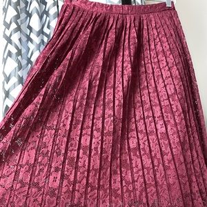 Lace midi long maroon skirt